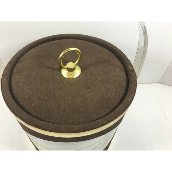 Vintage Norman R Wamer Ice Bucket Geese Birds In Flight Bar Suede Plastic MCM - Picture 11 of 12